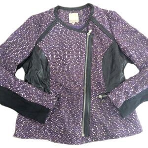 Rebecca Taylor Moto Jacket Womens 6 Purple Wool Cotton Leather Whimsigoth